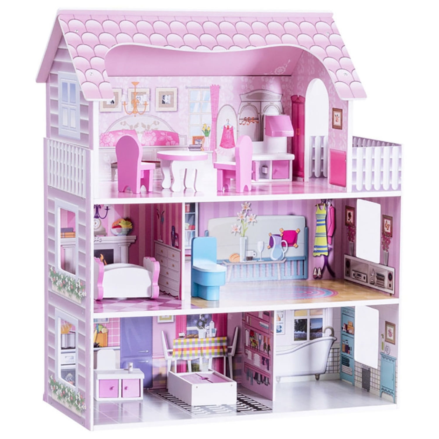 CIPACHO Toddler Pretend Play Set, Classic Kids Dollhouse with Furniture, Great Gift for Christmas, Birthday and Party, Pink CIPACHO Toddler Pretend Play Set, Classic Kids Dollhouse with Furniture, Great Gift for Christmas, Birthday and Party, Pink