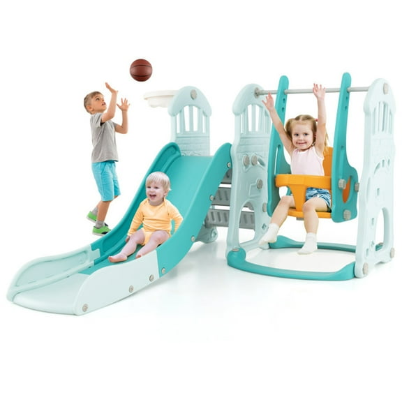 CIPACHO Toddler Slide and Swing Set with Extra-long Slide Height Adjustable Swing Basketball Hoop and Climber, Easy Set Up Playset for Indoor Outdoor Backyard, Safe Toy for Toddler