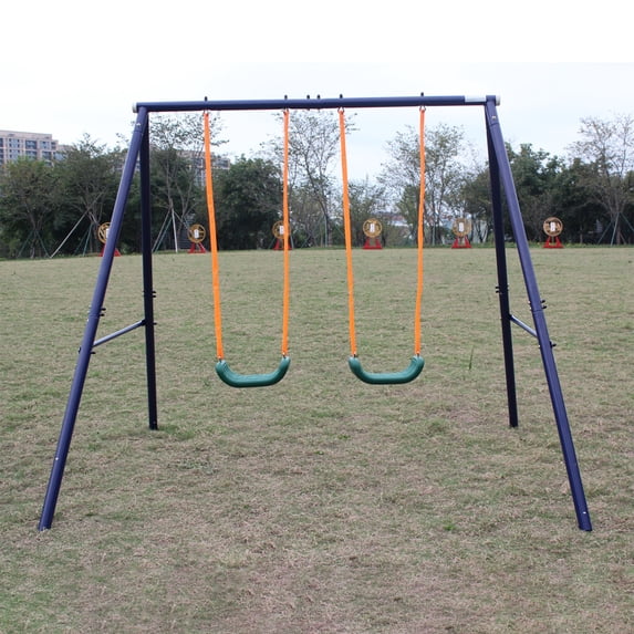 CIPACHO Two Station Kids Swing Set, Kids Backyard Playset for Age 3+, Blue