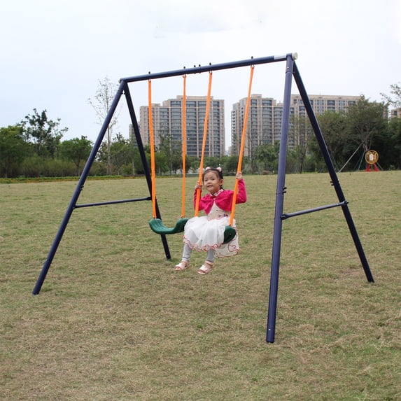 CIPACHO Two Station Kids Swing Set, Outdoor Playground for Age 3+, Blue