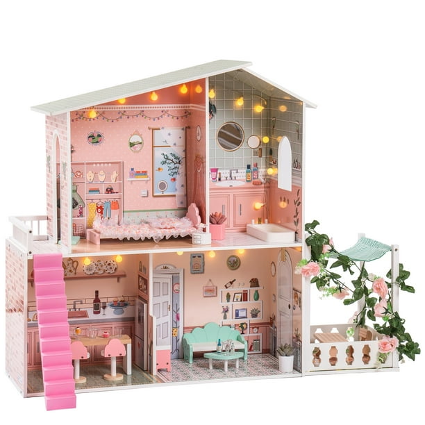 CIPACHO Wooden Dollhouse for Kids Girls, Dream House with Decorations ...