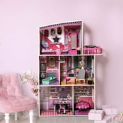 CIPACHO Wooden Dollhouse for Kids Girls, Dream House with Decorations and Furnitures, Gift for Ages 3+, Pink