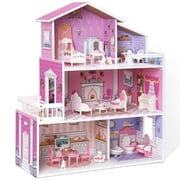 CIPACHO Wooden Dollhouse with Furniture, Pretend Dream House for Girls, Gift for Ages 3 Years, Purple