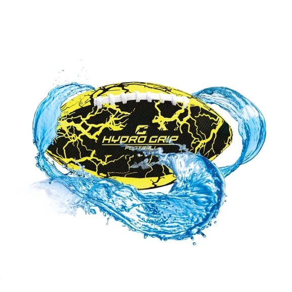 CIPTON Hydro Grip Football, Water Resistant Football with Raised Silicone Grip, Wet or Dry Beach & Pool Toss Ball, Lasting Air Retention, Black/Yellow
