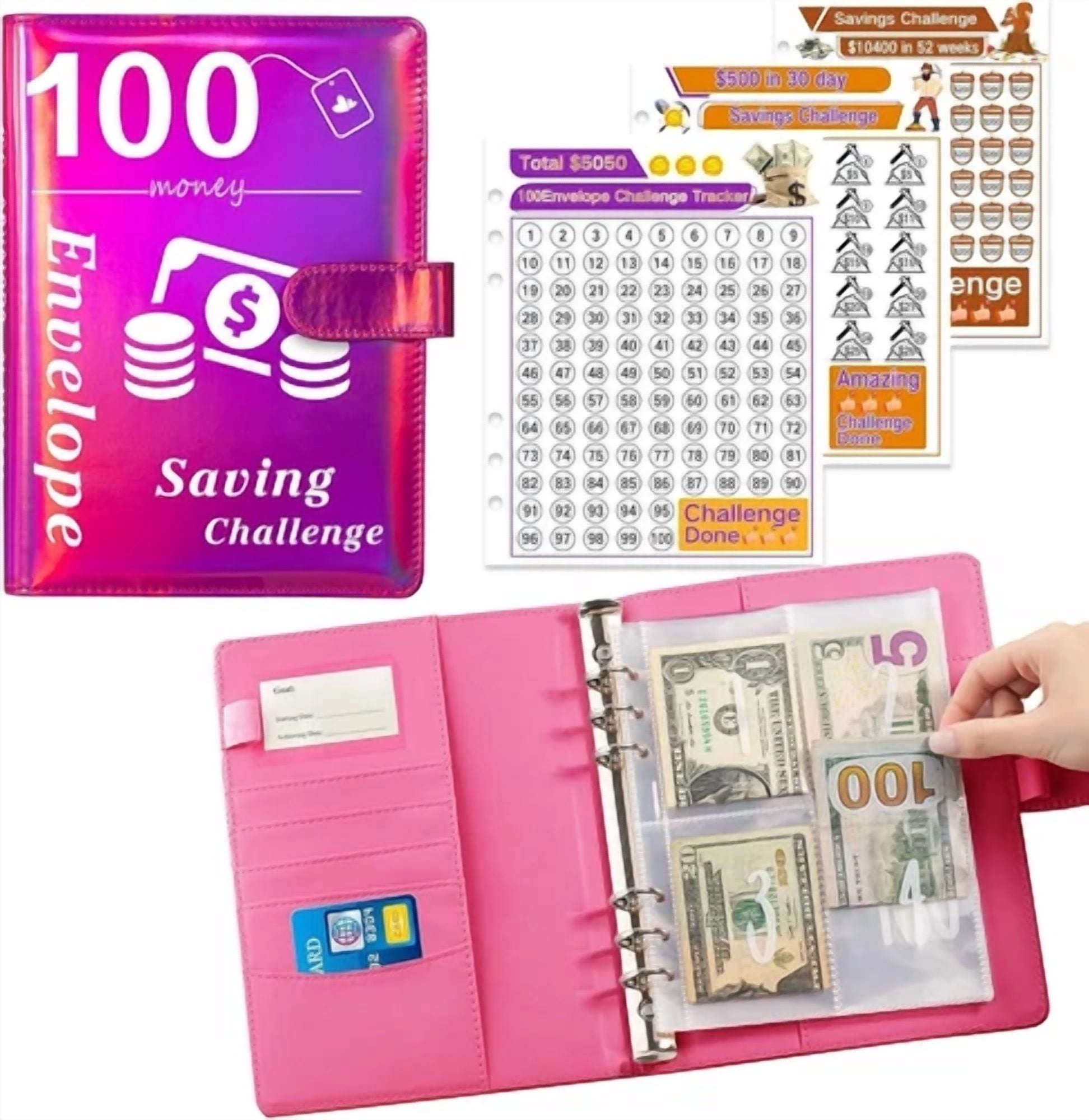 CIRCLE- 100 Envelopes Money Saving Challenge Binder, A5 Money Saving Book, Free Shipping
