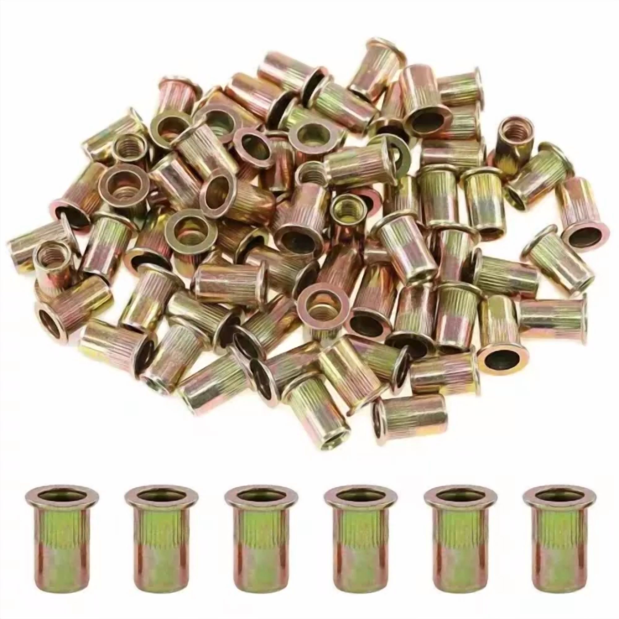 CIRCLE- 100 Pcs 5/16-18 Unc Carbon Steel Rivet Nut Flat Head Threaded Insert Nutsert Sae