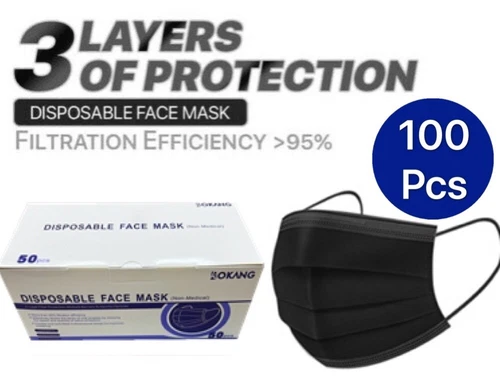 CIRCLE- 100 Pcs [Black] Disposable Face Masks 3-Ply Non-Medical Surgical Earloop Cover