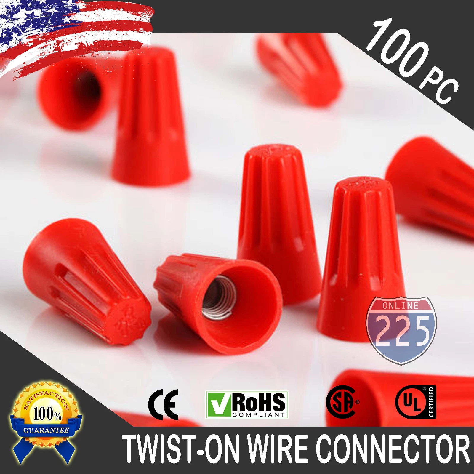 CIRCLE- (100) Red Twist-On Wire Connector Connection Nuts 18-10 Gauge Barrel Screw Us