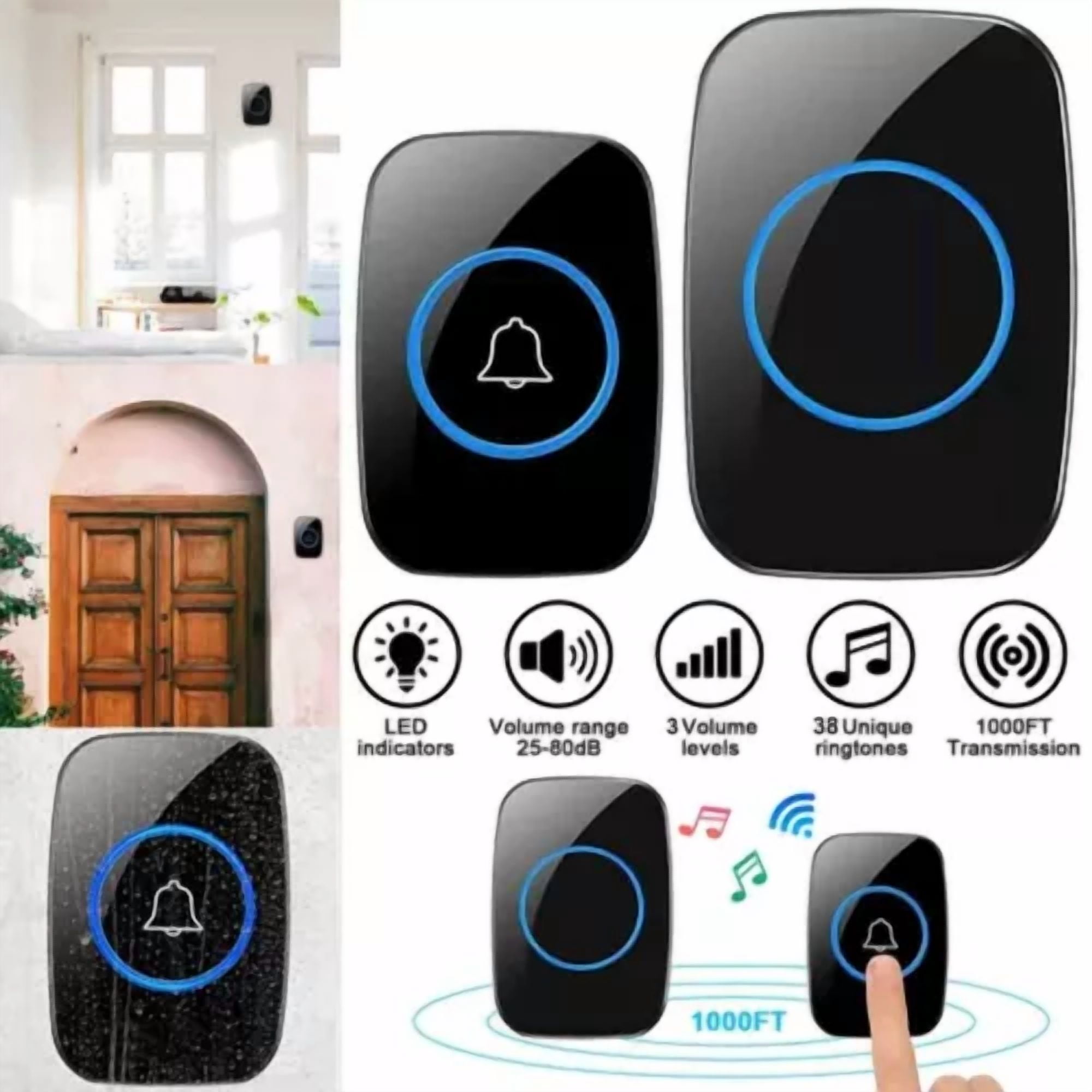 CIRCLE- 1000 Ft Wireless Doorbell, Waterproof Door Bell For Home, Apartments, Classrooms