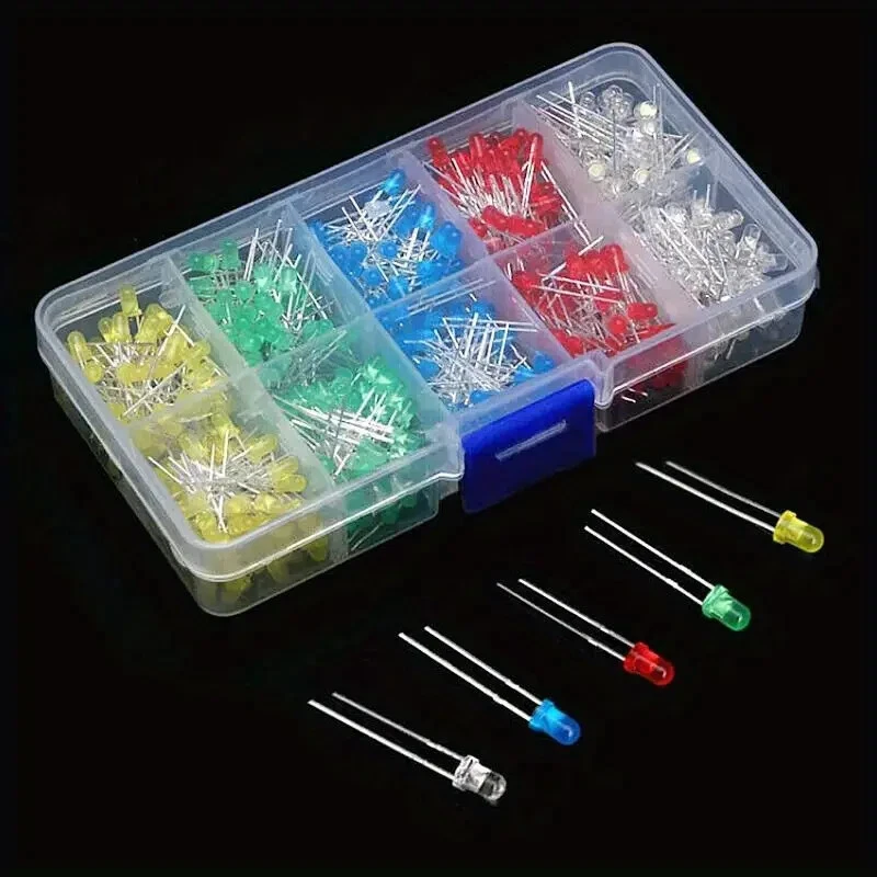 CIRCLE- 100Pc 3Mm Led Diodes Kit, 3Mm Led Diode Kit, White Green Red Blue Yellow