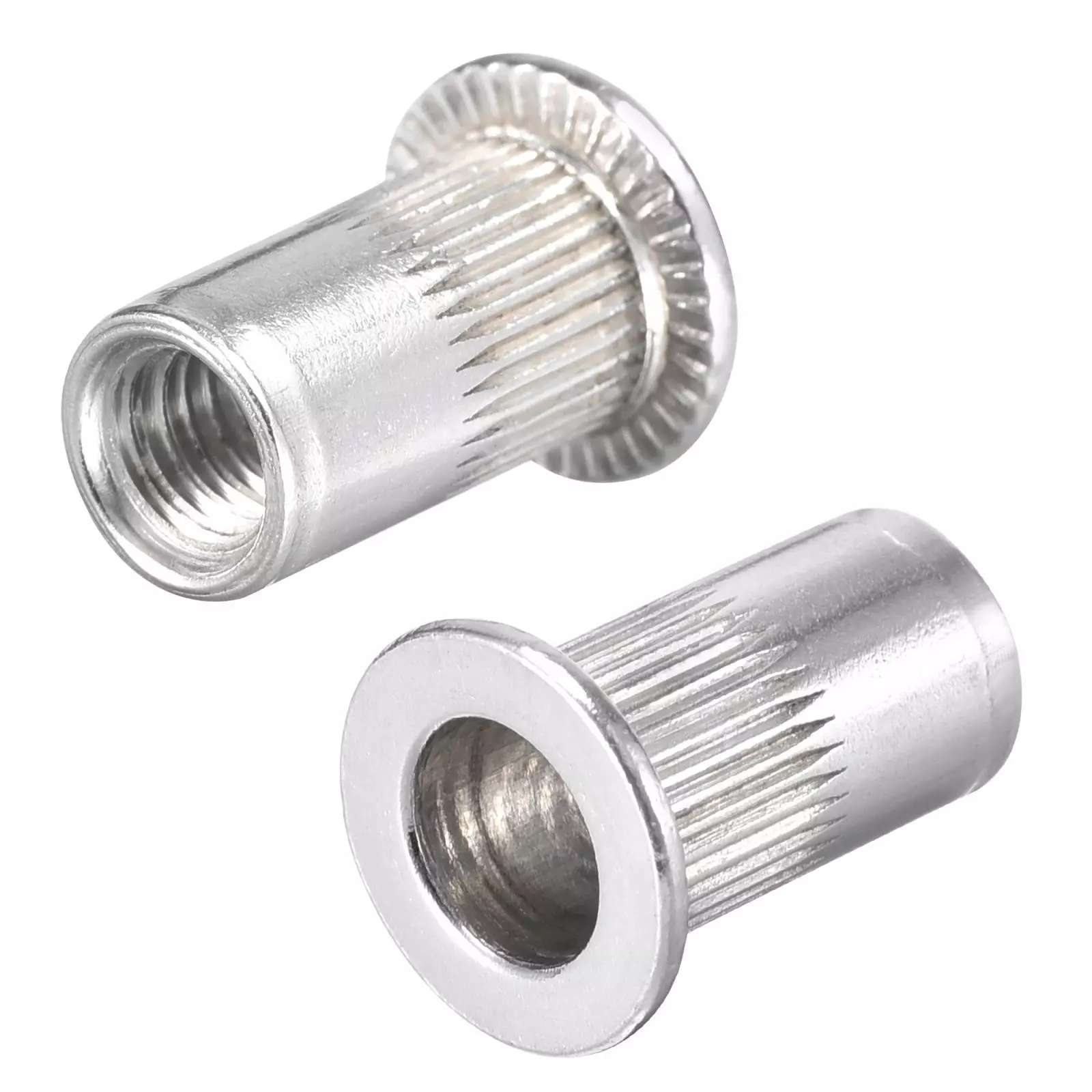 CIRCLE- 100Pcs #10-32 Rivet Nuts Aluminium Alloy Knurled Flat Head Threaded Insert Nut
