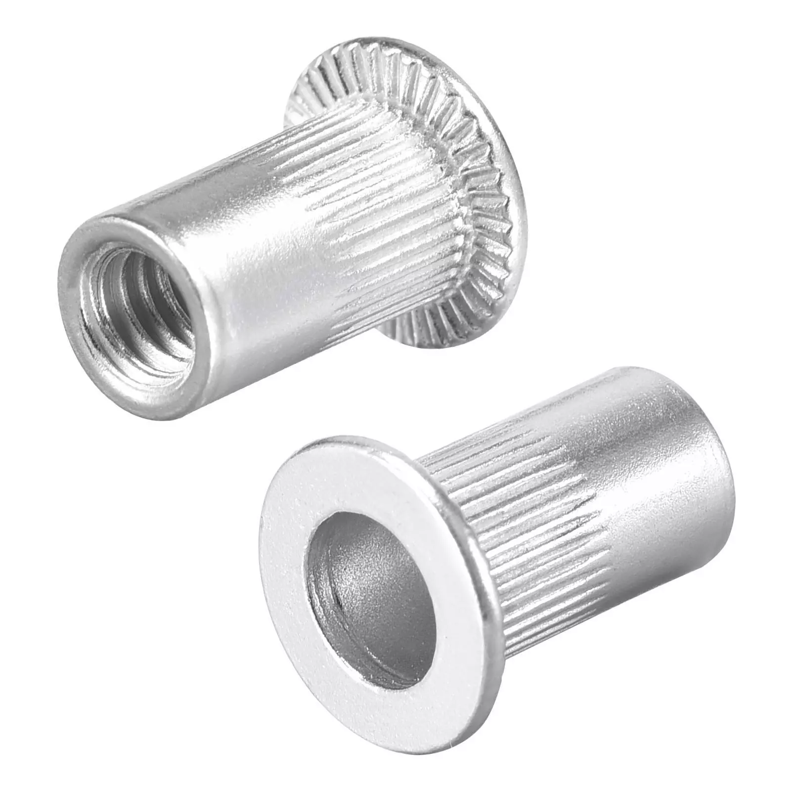 CIRCLE- 100Pcs #8-32 Rivet Nuts Aluminium Alloy Knurled Flat Head Threaded Insert Nut