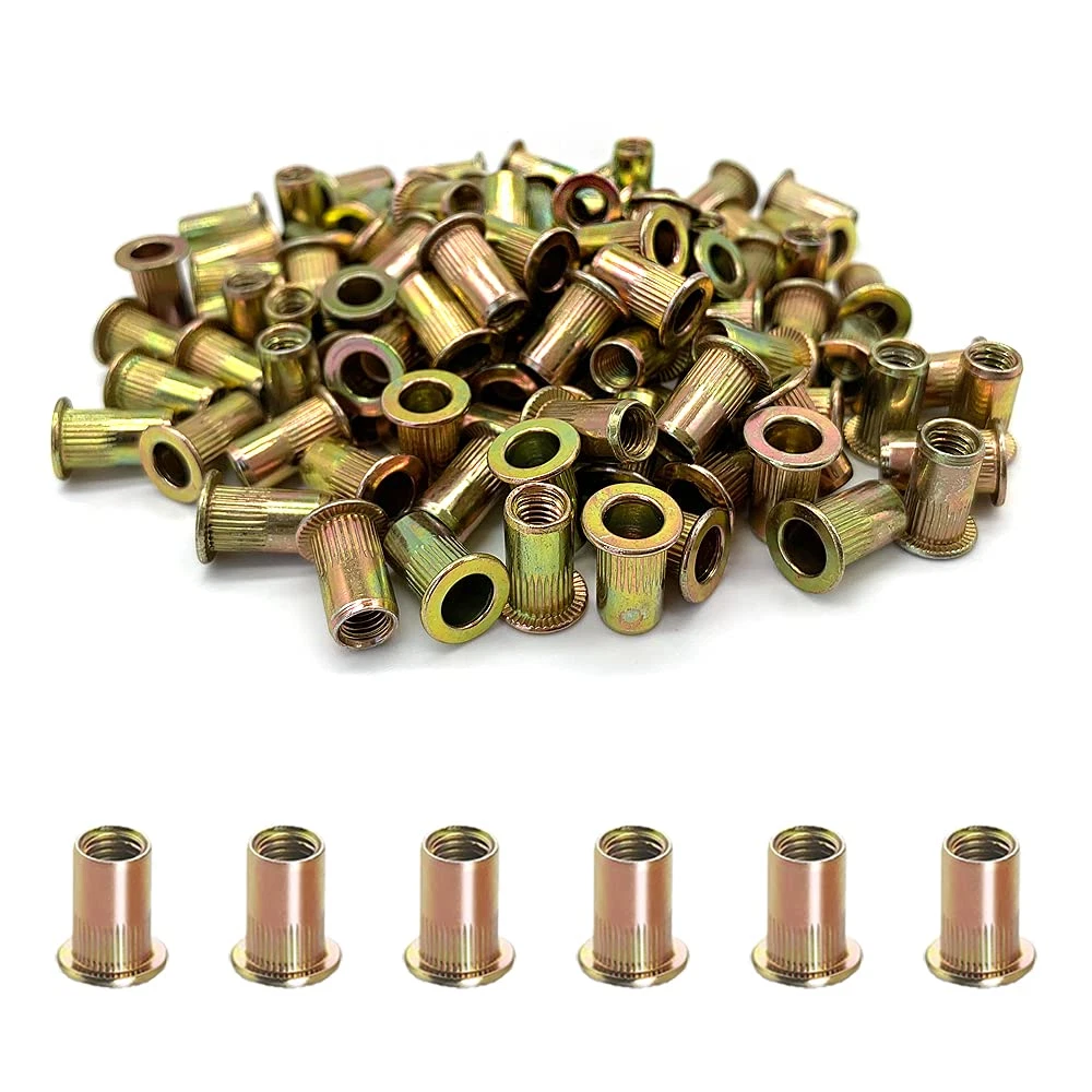 CIRCLE- 100Pcs -Rivet Nuts, M5 Carbon Steel Metric Rivet Nut Assortment Kit Flat Head
