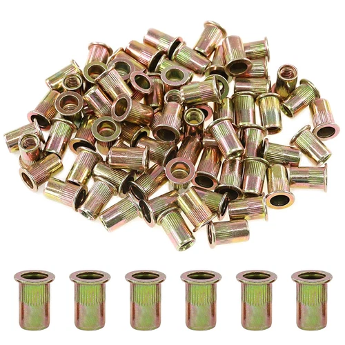 CIRCLE- 100Pcs Yellow 516 18Unc Carbon Steel Flat Head Rivet Nuts Insert Nut Set