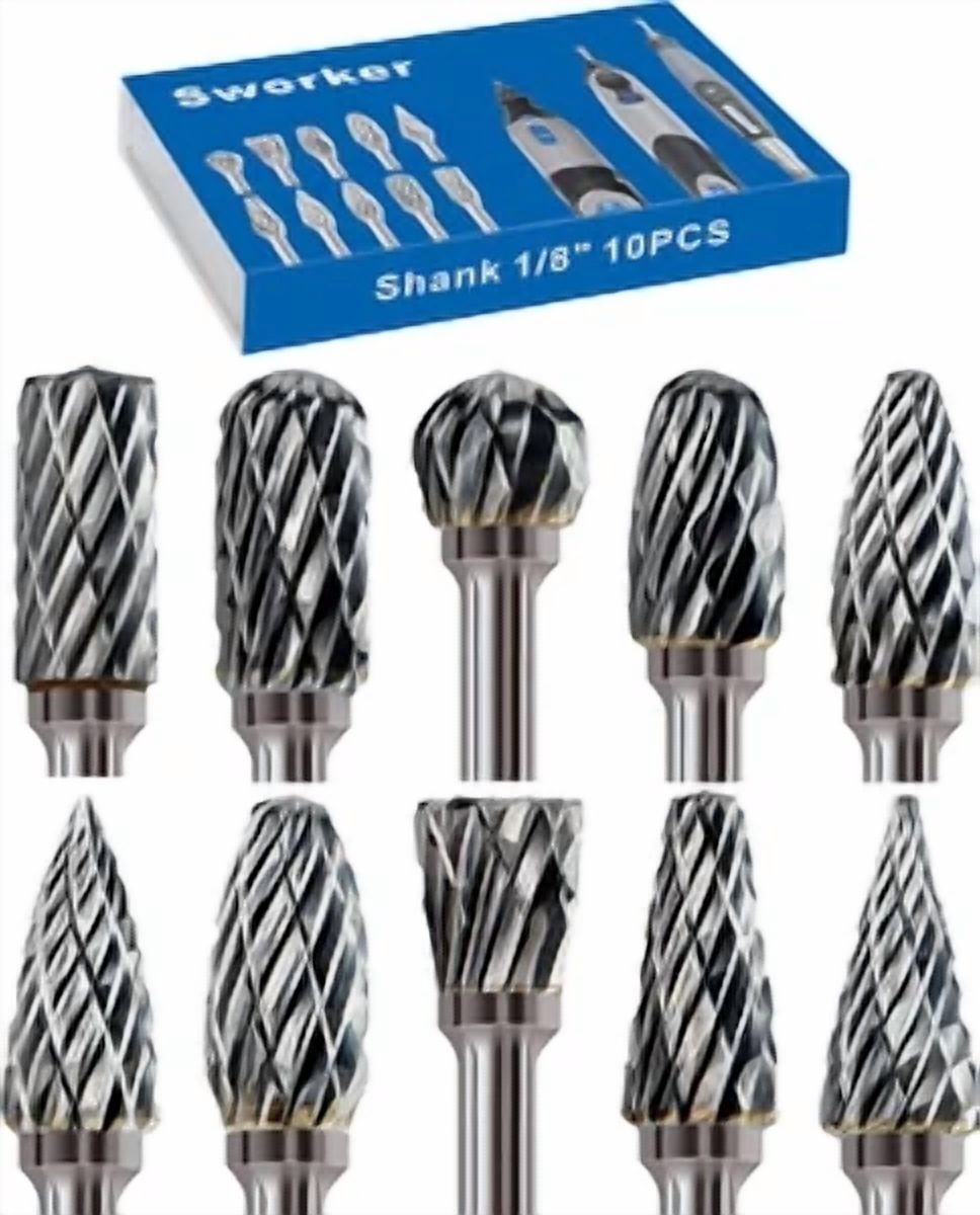 CIRCLE- 10Pcs 1/8" Shank Carbide Burr Bits Compatible With Dremel Bits Metal Grinding...