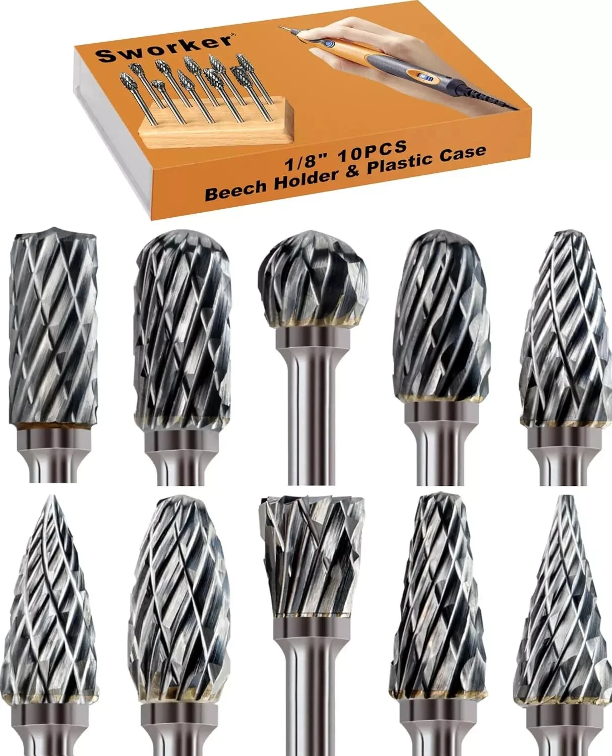 CIRCLE- 10Pcs 1/8" Shank Carbide Burr Bits Compatible With Dremel Bits Metal Grinding...
