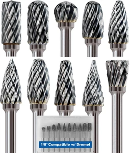 CIRCLE- 10Pcs 1/8" Shank Carbide Burr Bits Compatible With Dremel W/Beech Holder Bits