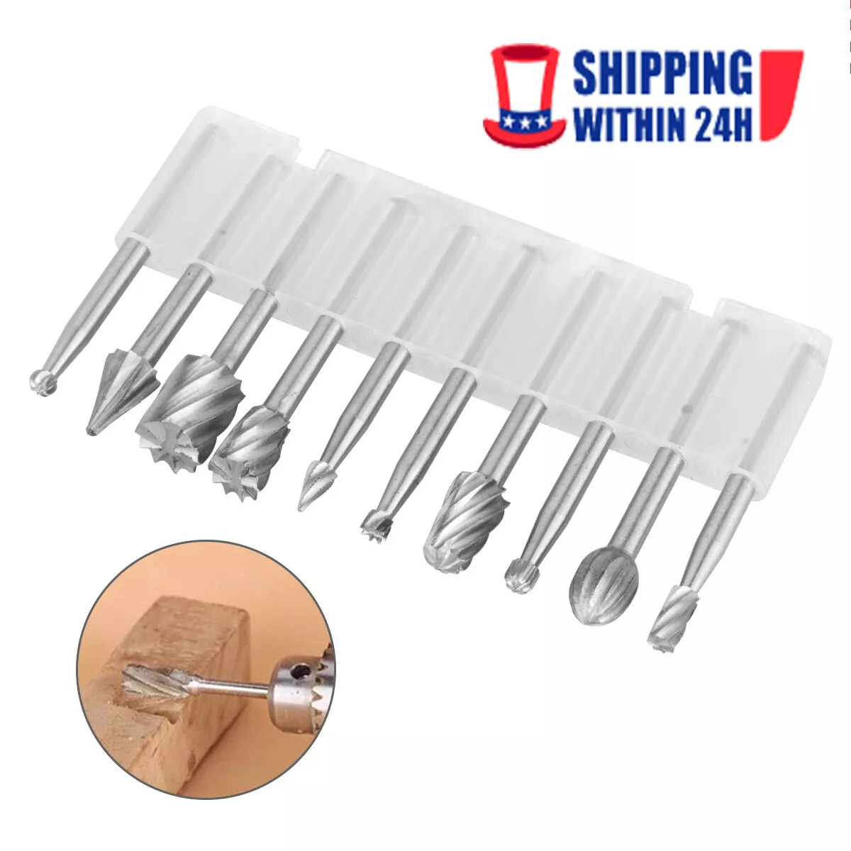 CIRCLE- 10Pcs Tungsten Carbide Rotary Burr Set Grinder Bit 1/8" Shank Dremel Rotary New
