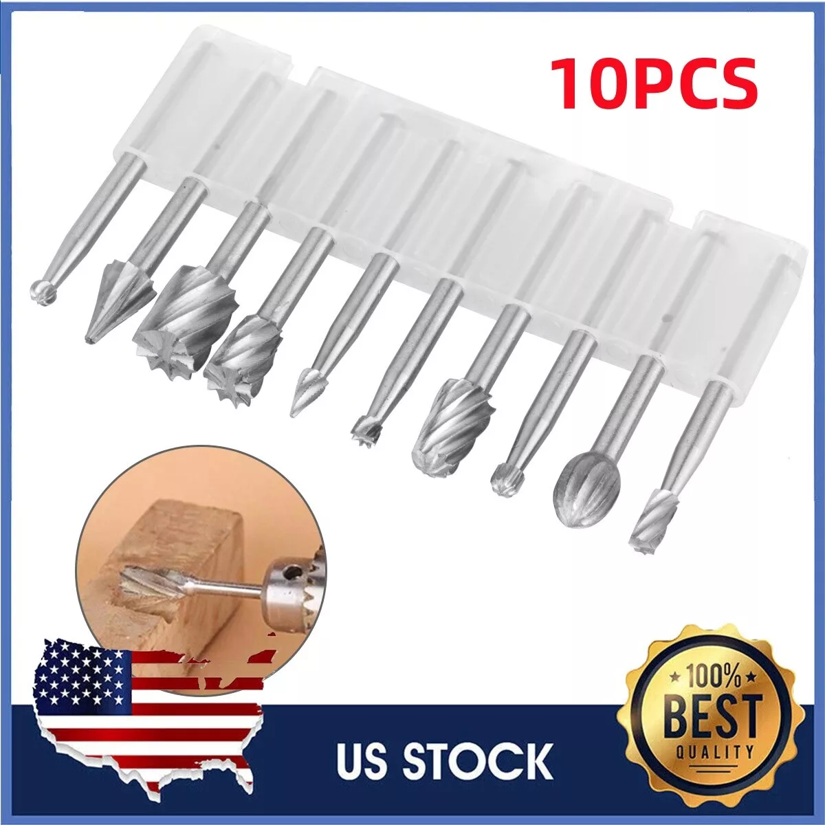 CIRCLE- 10Pcs Tungsten Carbide Rotary Burr Set Grinder Bit 1/8" Shank Dremel Rotary Set