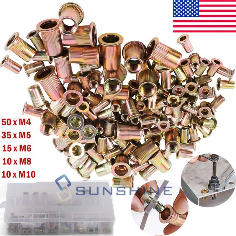 CIRCLE- 120Pcs M3/M4/M5/M6/M8/M10 Zinc Steel Rivet Nut Kit Rivnut Nutsert Assort Metric