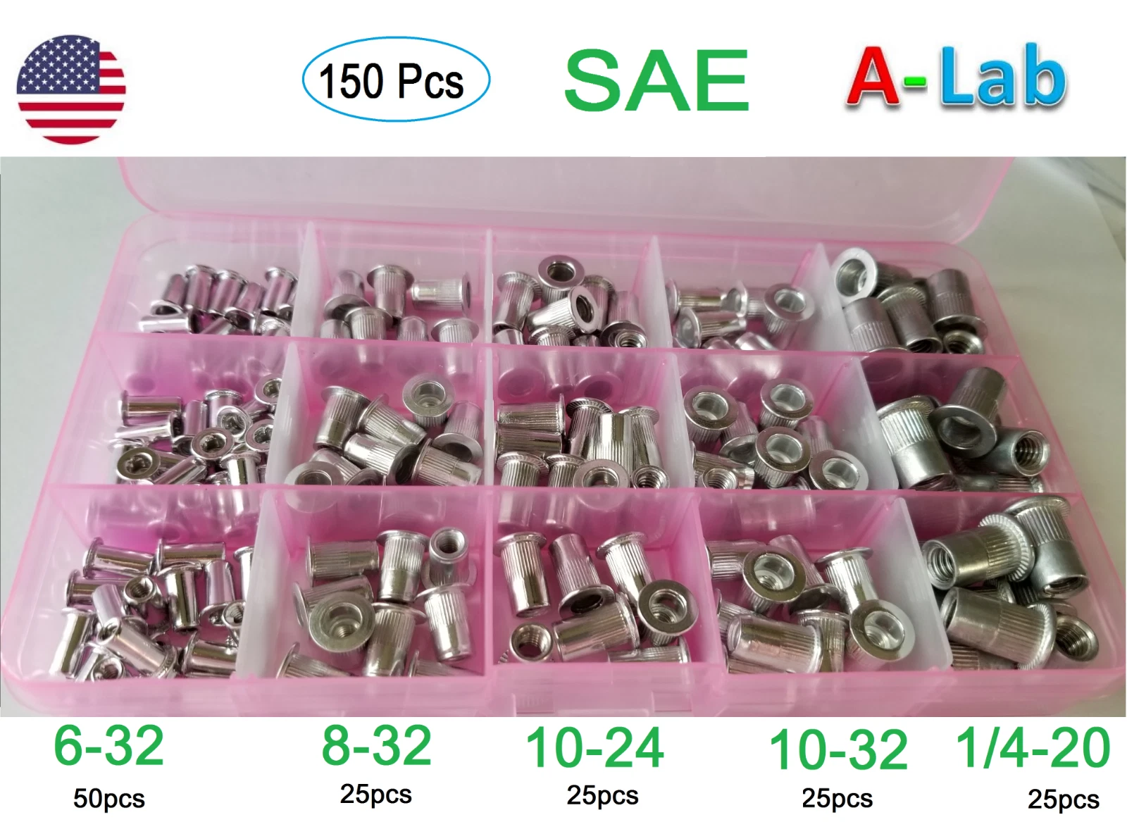 CIRCLE- 150 Pcs Aluminum Rivet Nut Kit Rivnut Nutsert Standard Inch Sae Imperial