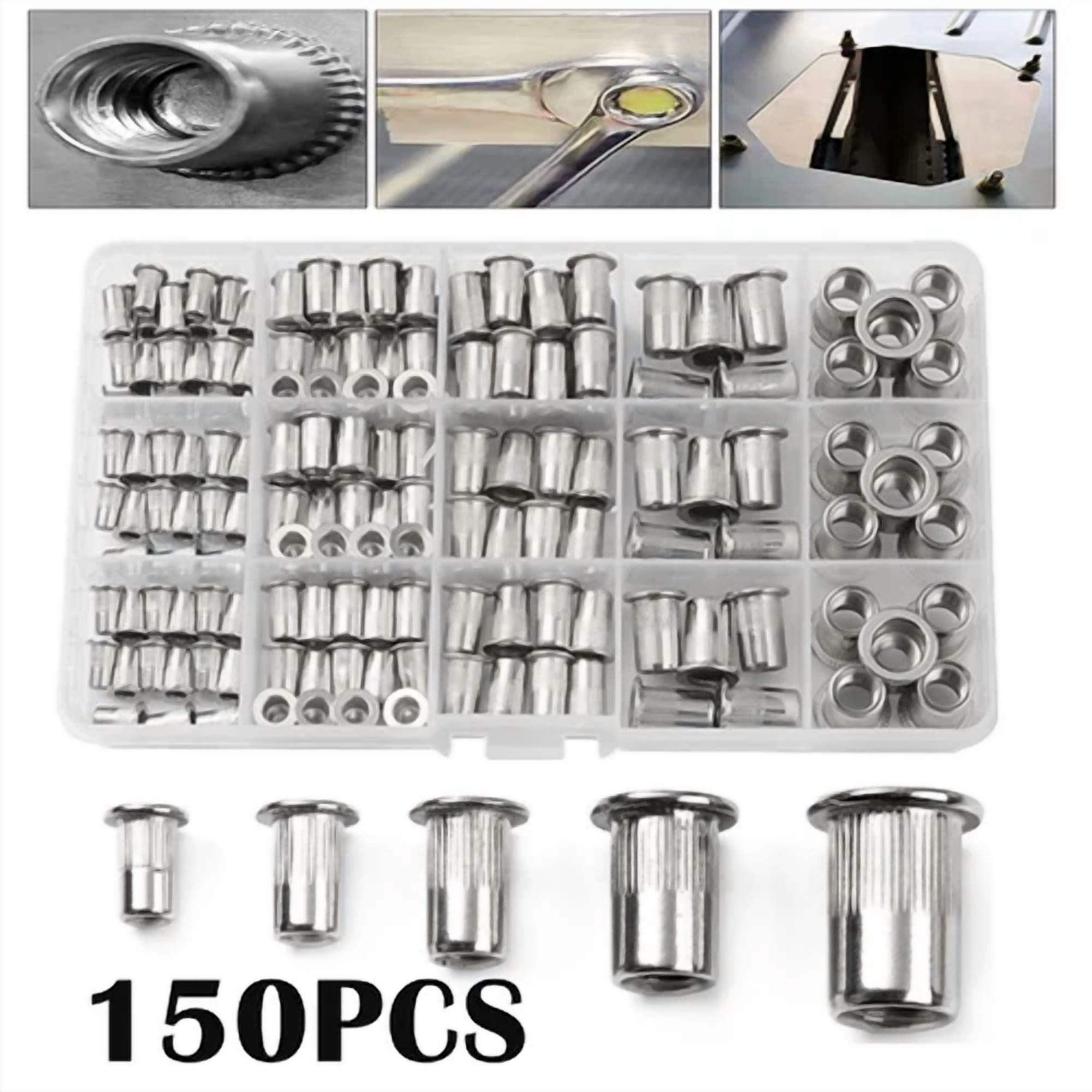 CIRCLE- 150Pcs M3-M8 Mixed Rivet Nut Kit Stainless Steel Rivnut Insert Threaded Nutsert