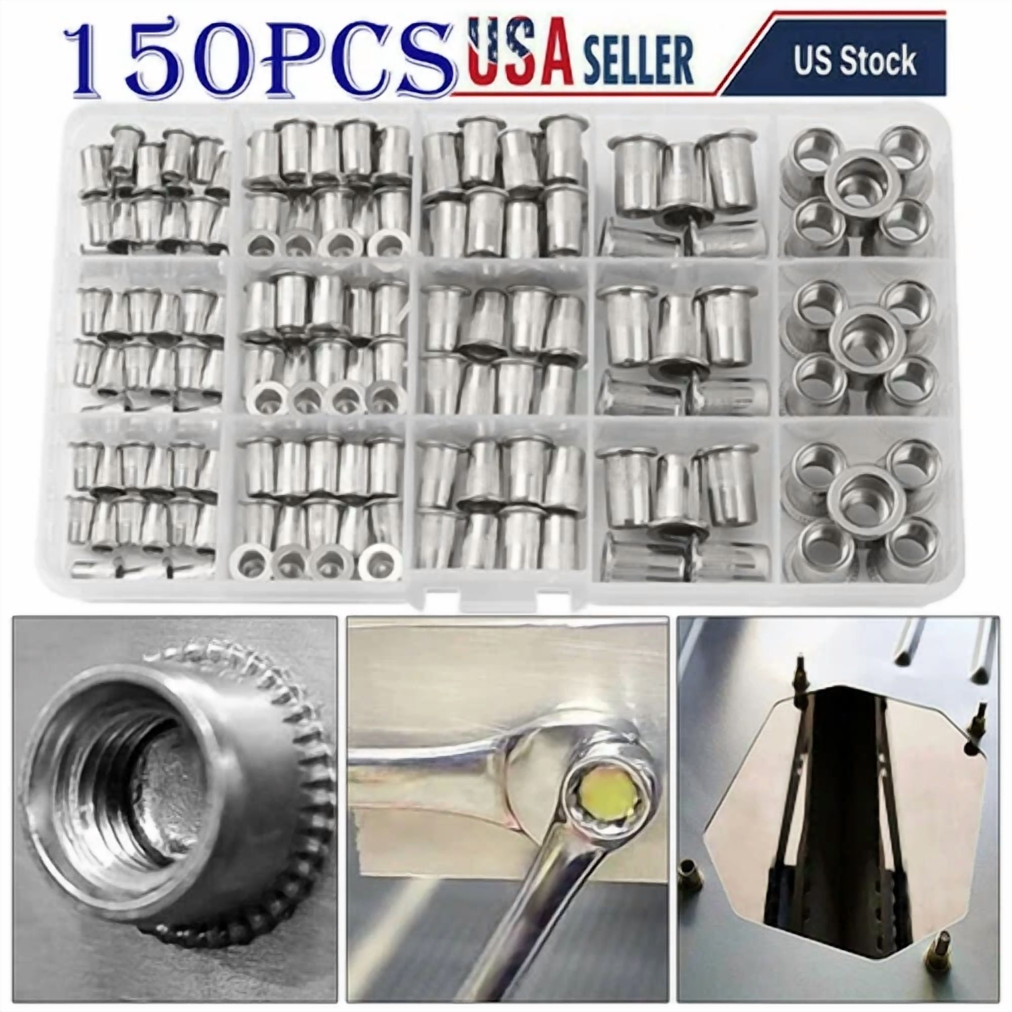 CIRCLE- 150Pcs Rivet Nut Flat Head Threaded Insert Stainless Steel Nutsert Set Kit