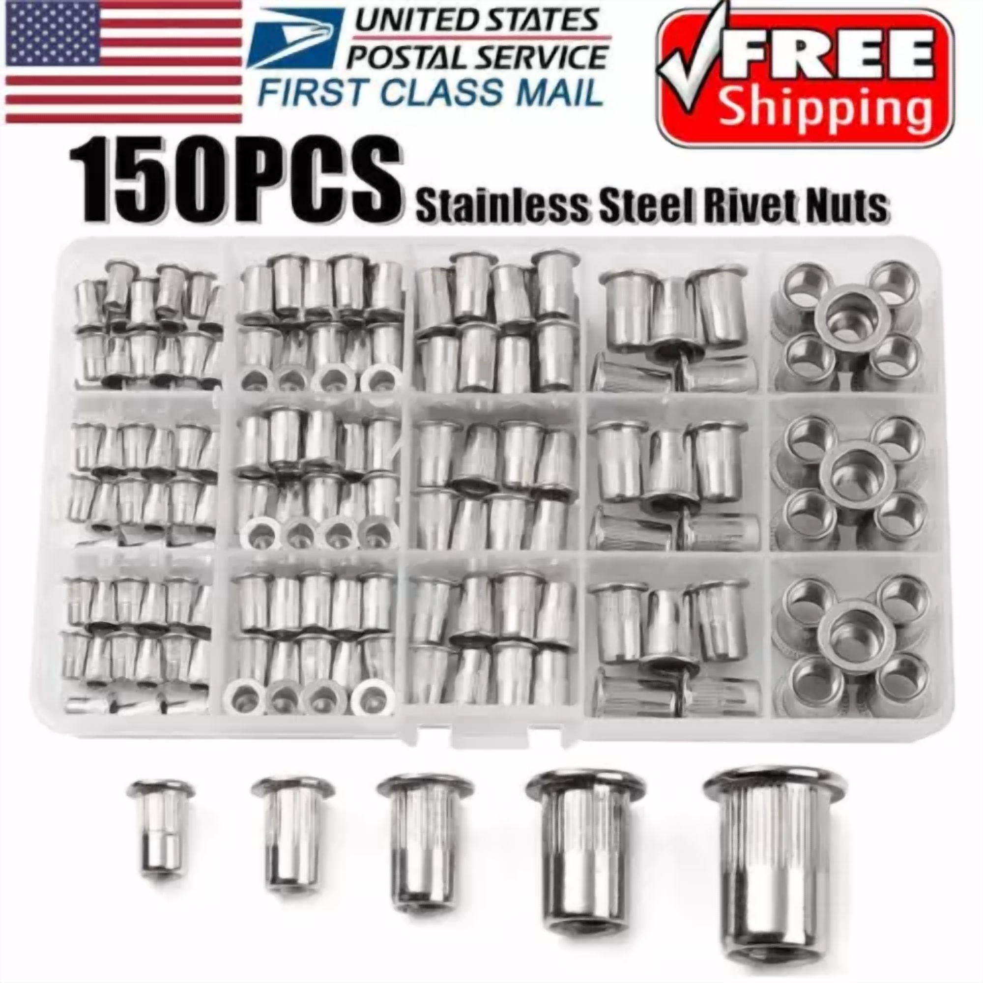 CIRCLE- 150Pcs Rivet Nuts Stainless Steel Threaded Insert Nut Nutsert Rivnuts Flat Head