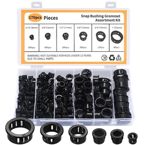 CIRCLE- 170 Pcs Black Nylon Cable Snap Bushing Grommets, 5/16" To 1" Assortment Kit