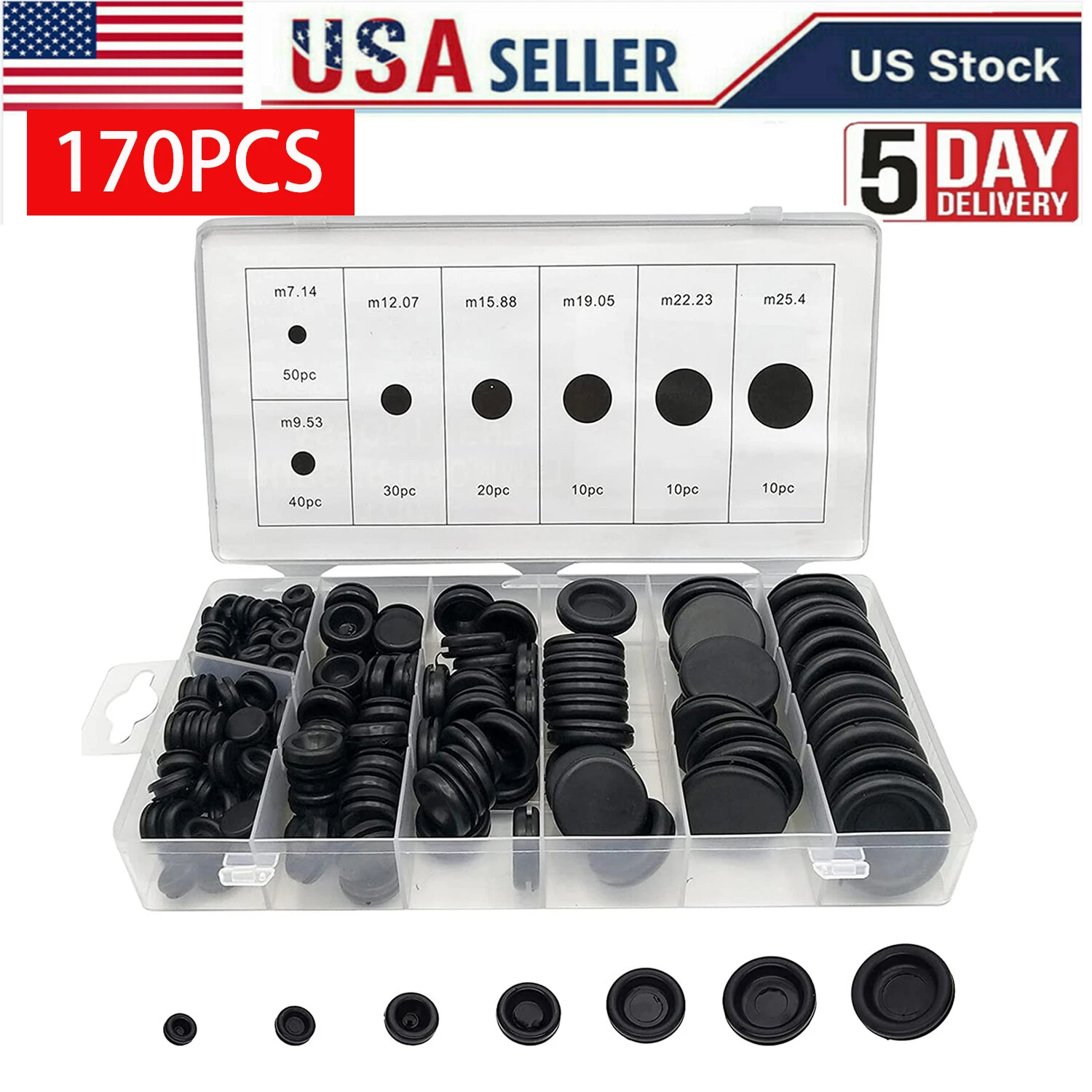 CIRCLE- 170Pc Rubber Grommet Electrical Wiring Firewall Hole Plug Gasket Assortment Kit