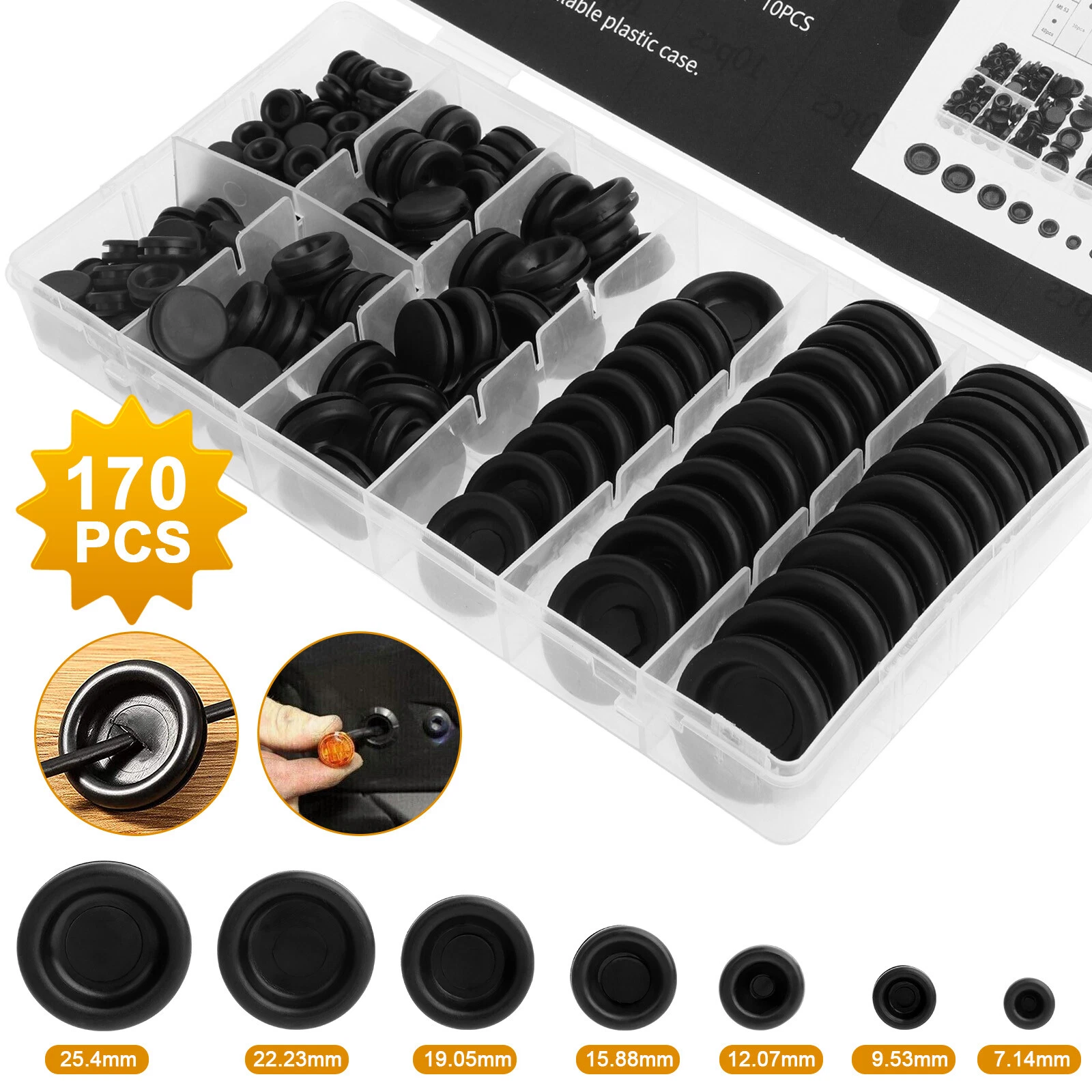 CIRCLE- 170Pcs Rubber Grommet Assortment Kit Set Firewall Hole Electrical Wiring Gasket