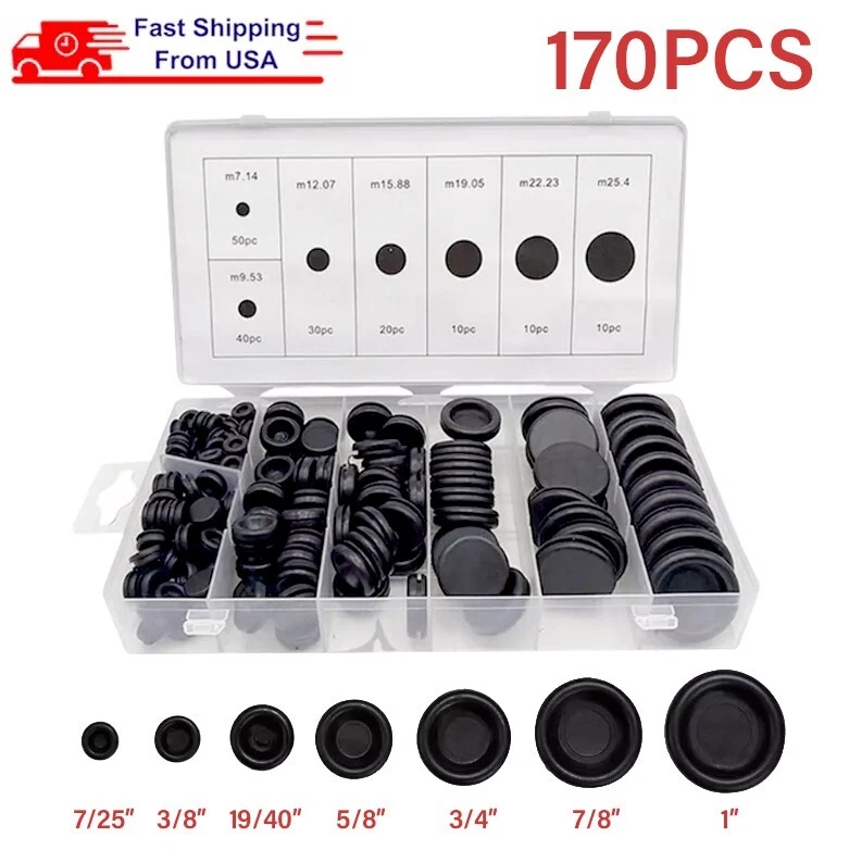 CIRCLE- 170Pcs Rubber Grommet Firewall Hole Plug Electrical Wiring Gasket Assortment Kit