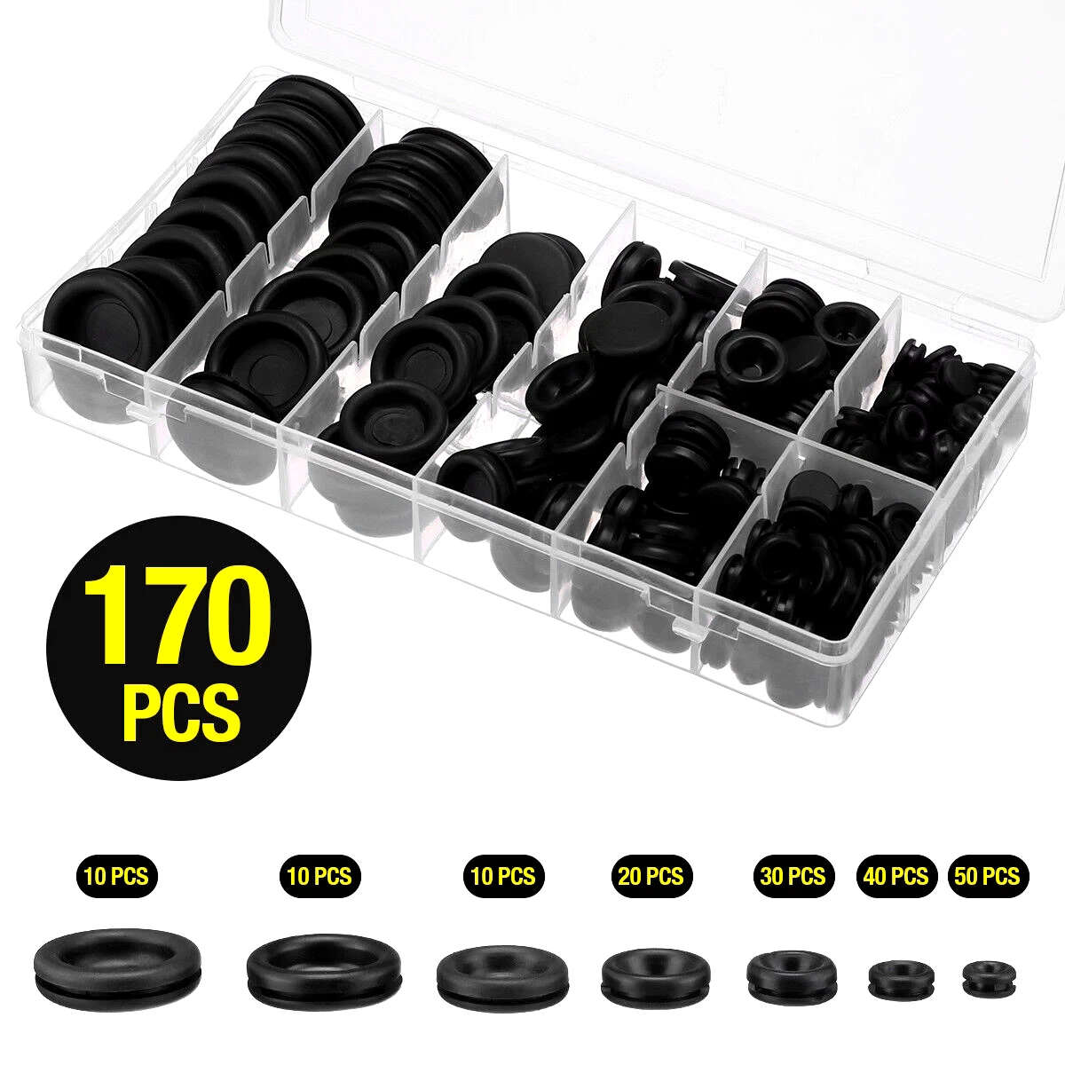 CIRCLE- 170Pcs Rubber Grommet Firewall Hole Plug Electrical Wiring Gasket Assortment Kit