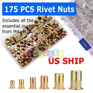 CIRCLE- 175Pc Rivet Nut Kit Mixed Zinc Steel Rivnut Insert Nutsert Threaded Set M3-M12