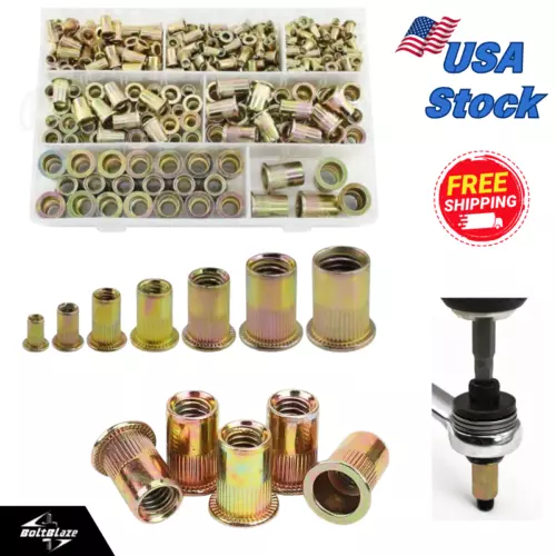 CIRCLE- 175Pcs Metric Rivet Nut Set – Zinc-Plated Carbon Steel, M3-M10 Flat Head Nuts