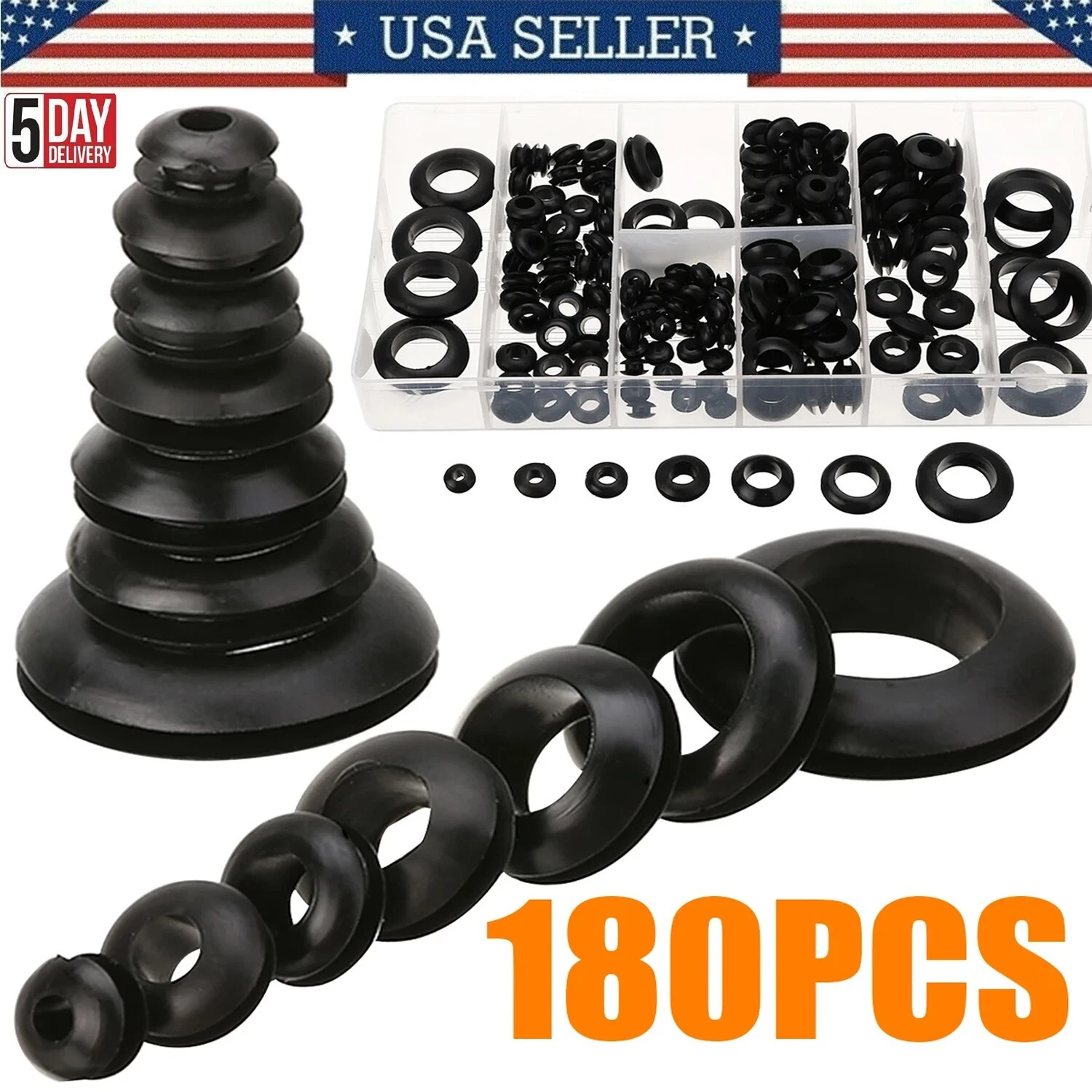 CIRCLE- 180Pcs Rubber Grommet Assortment Kit Set Firewall Hole Electrical Wiring Gasket