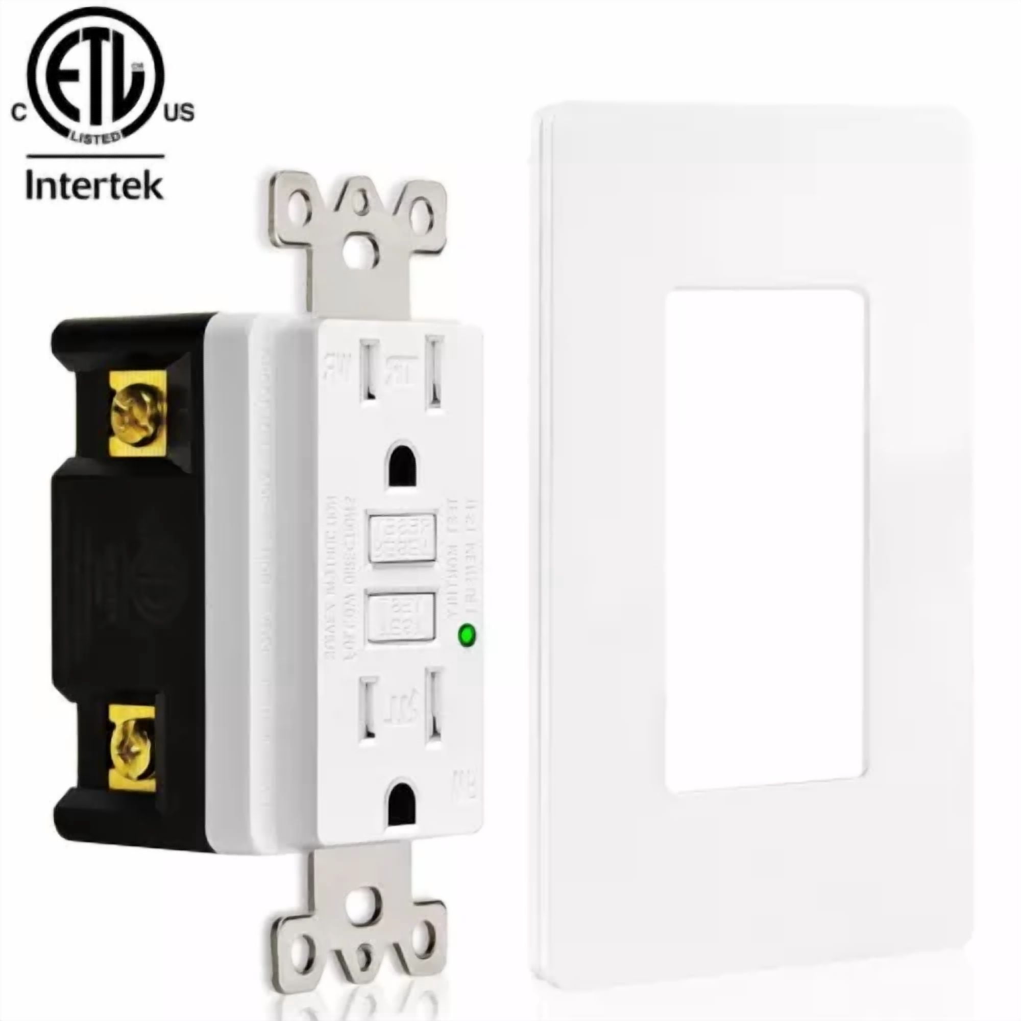 CIRCLE- Gfi Gfci Outlet 15 Amp Ground Fault Receptacle Tr Wr Led Indicator W/ Wall Plate