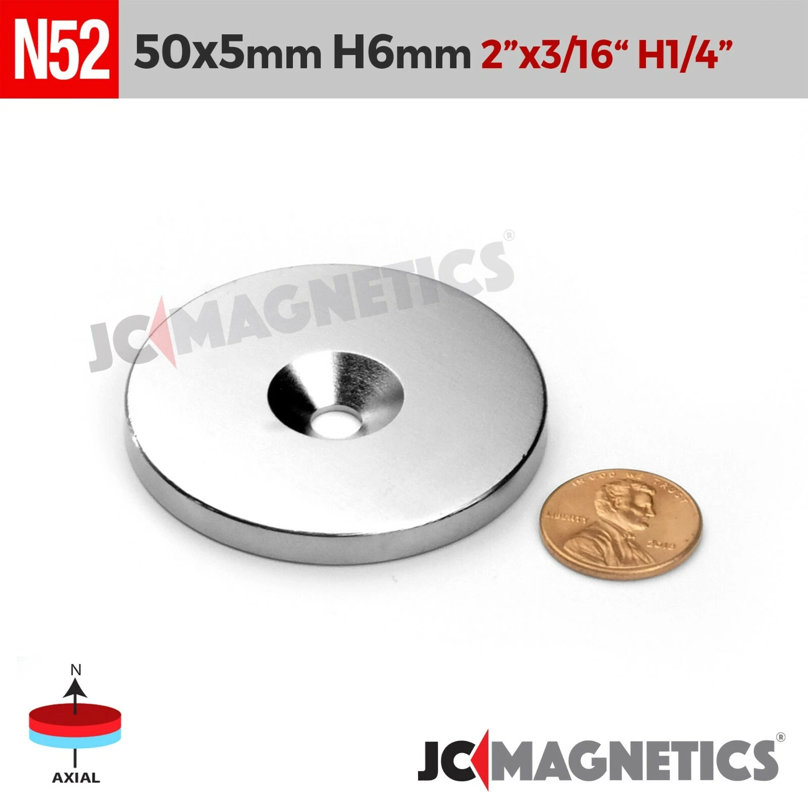 CIRCLE- 1Pc 50Mm X 5Mm Hole 6Mm N52 Countersunk Rare Earth Large Neodymium Magnet Ring