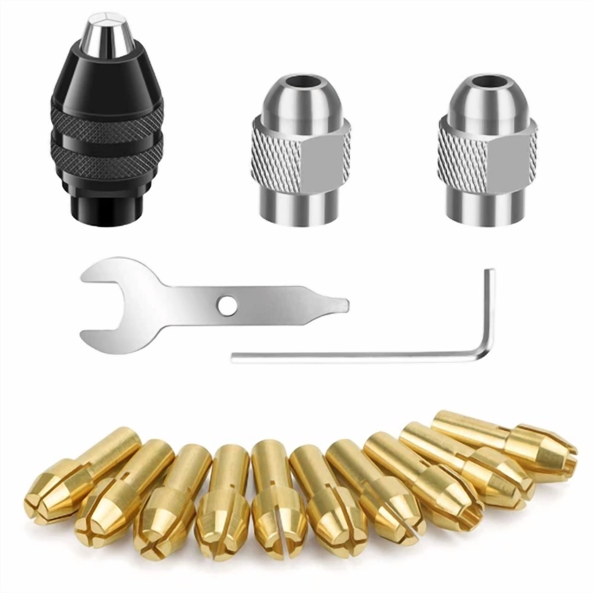 CIRCLE- 1Pc Keyless Drill Chuck+10Pcs Brass Collet+2Pcs Metal Nut For Dremel Rotary Tool