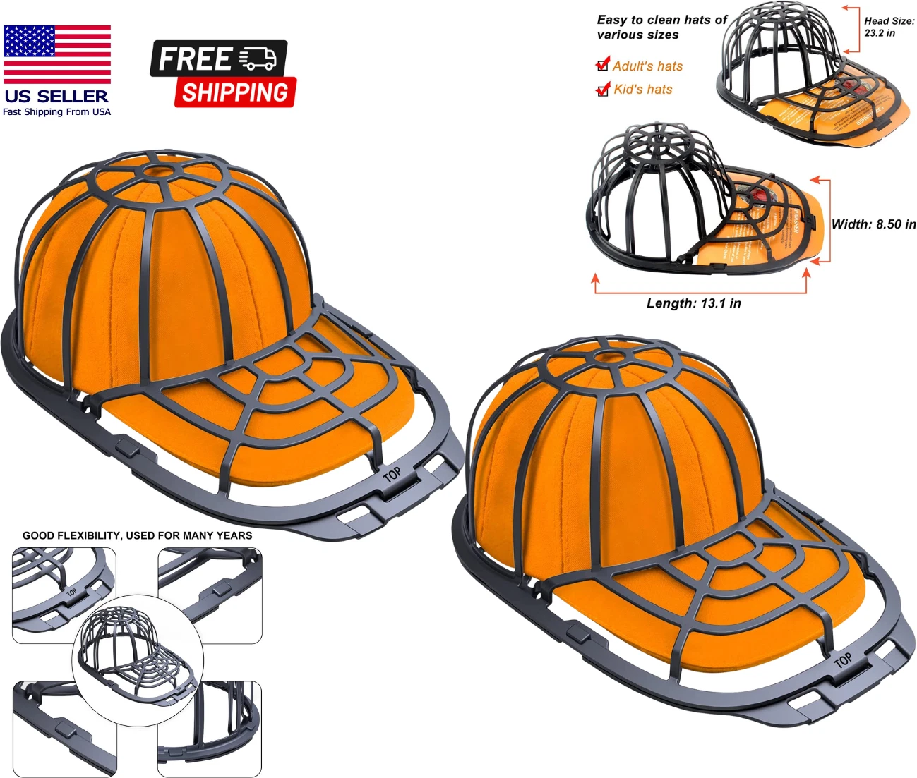 CIRCLE- 2 Pack Hat Washer Baseball Cap Cleaner Machine Washing Cage Holder Frame Net Bl