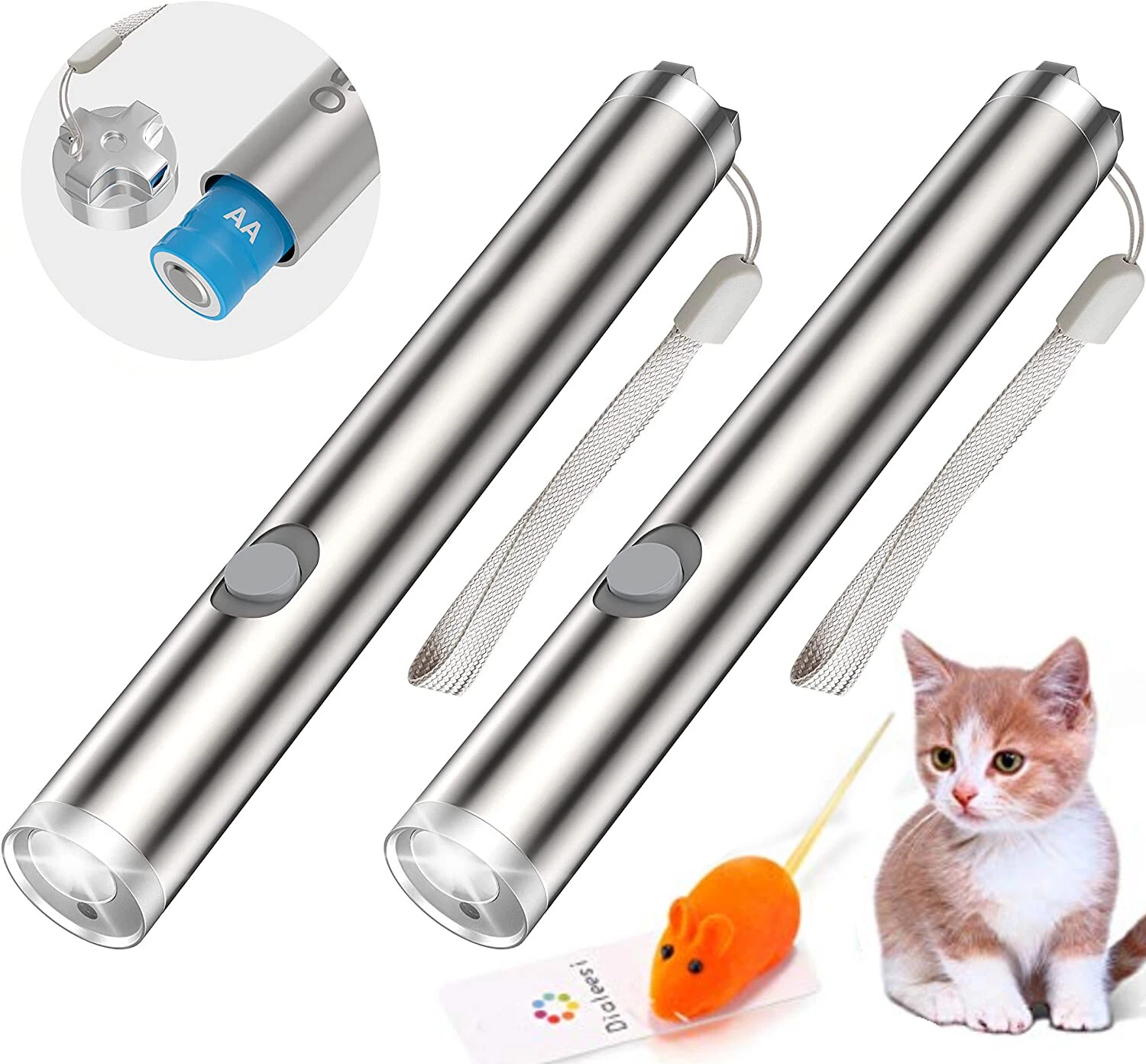 CIRCLE- 2 Pcs Cat Laser Toy Led Pointer Pen Visible 2 In 1 Cat Pet Toy Red Uv Flashlight