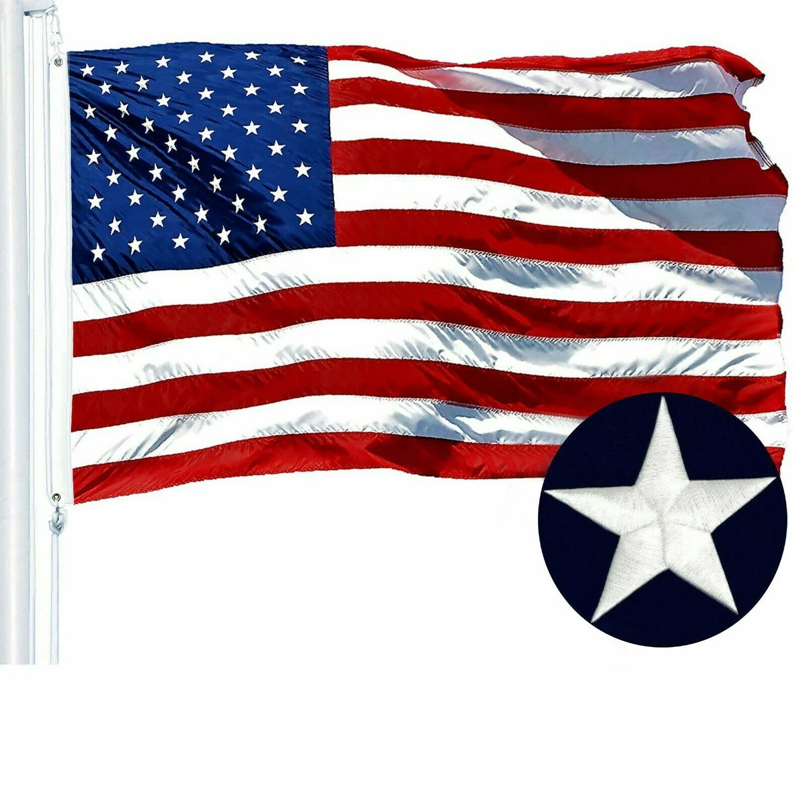 CIRCLE- 2'X3' Ft, American Flag Us Usa | Embroidered Stars, Sewn Stripes, Brass Grommets