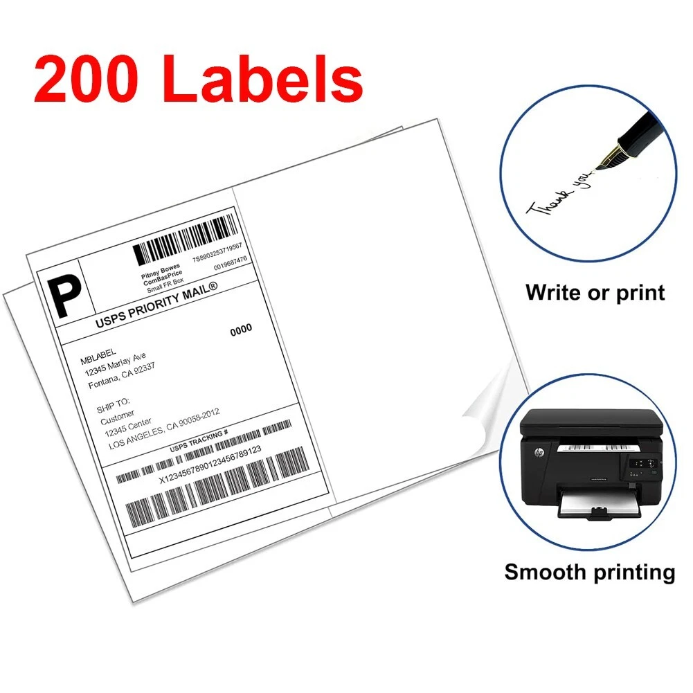 CIRCLE- 200 Shipping Labels 8.5×5.5 Half Sheet 2 Per Sheet Self Adhesive Blank Labels