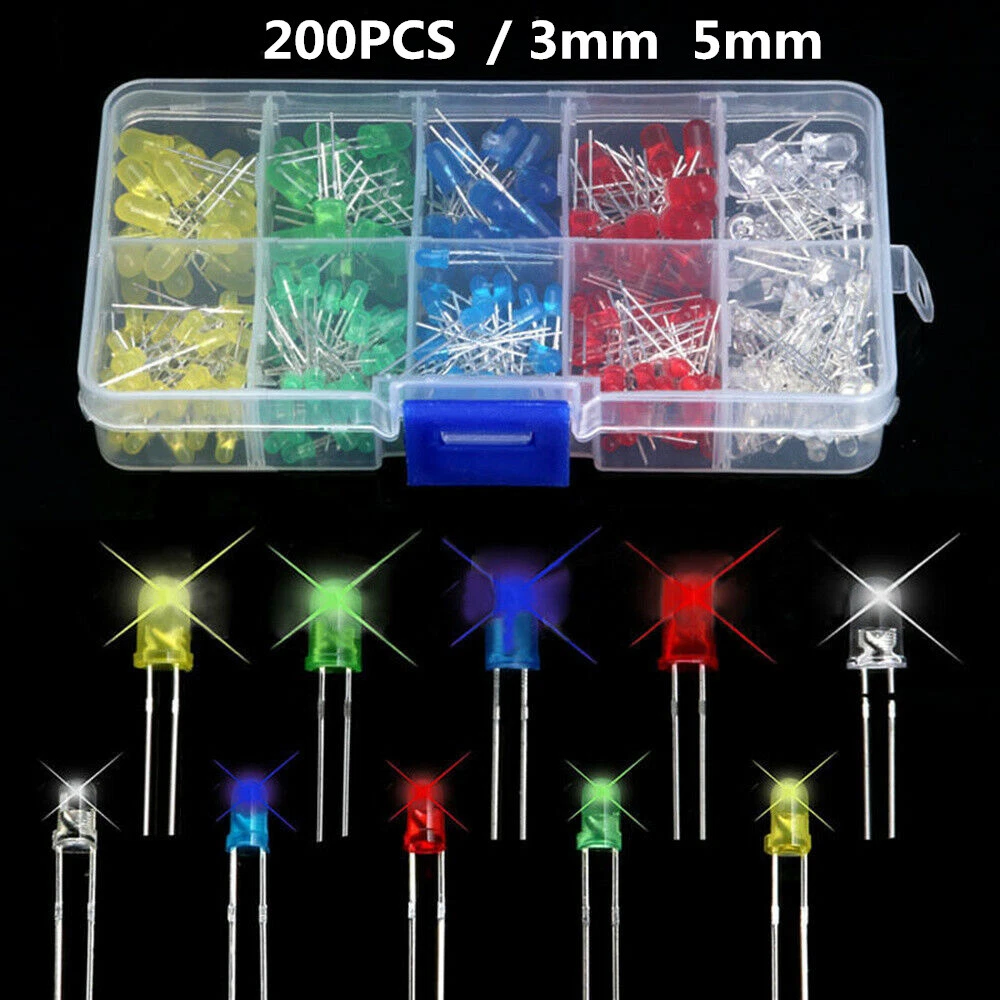 CIRCLE- 200Pcs 3Mm 5Mm Led Light White Yellow Red Blue Green Assortment Diodes Diy Kit