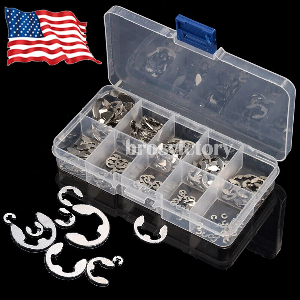 CIRCLE- 200Pcs E-Clip External Retaining Snap Stainless Steel Internal Circlip Ring Kit