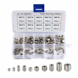 CIRCLE- 200Pcs Hex Socket Set Screws With Cone Piont Assortment Kit M3/4/5/6/8 Stainless