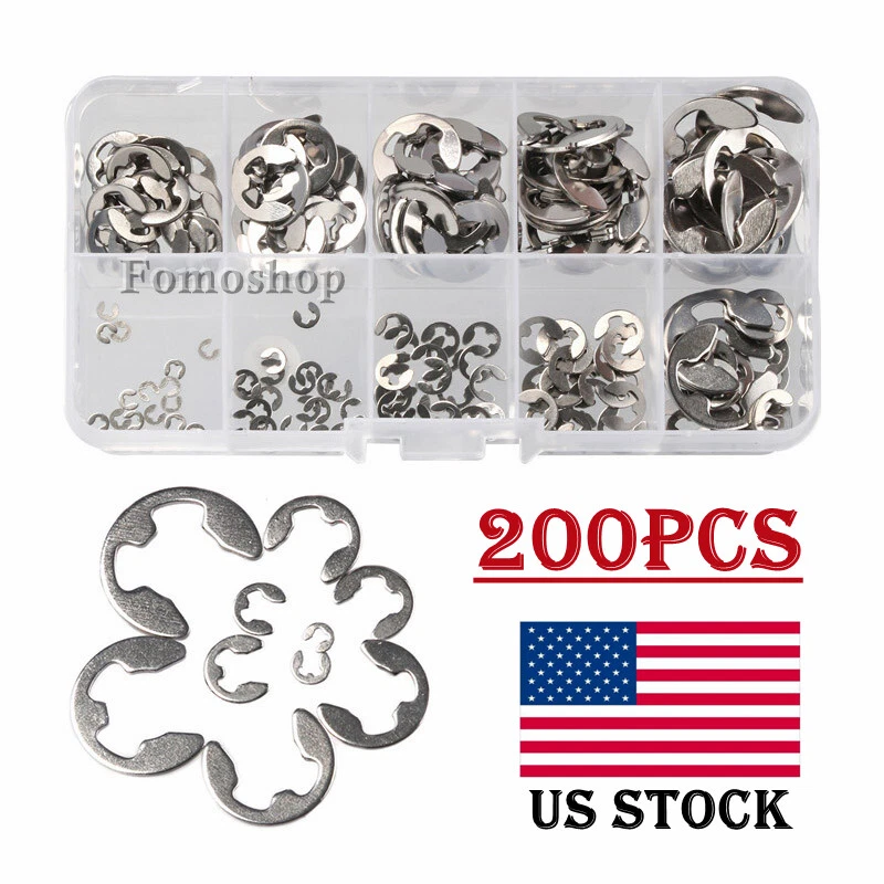 CIRCLE- 200Pcs Stainless Steel E Clips C Circlip Retaining Ring Kit 1.5 - 10Mm Assorted