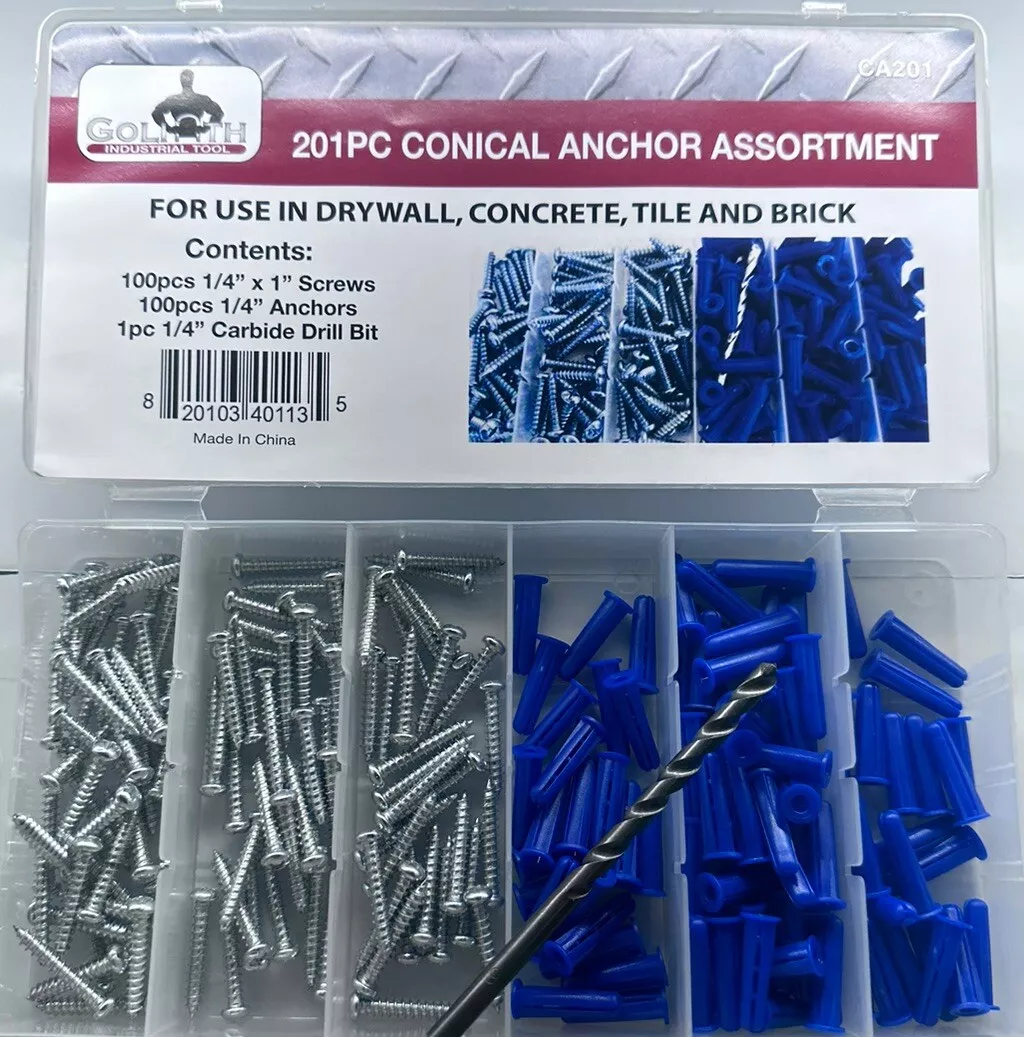 CIRCLE- 201Pc Goliath Industrial Conical Anchor Assortment Kit Drywall, Concrete.. Ca201