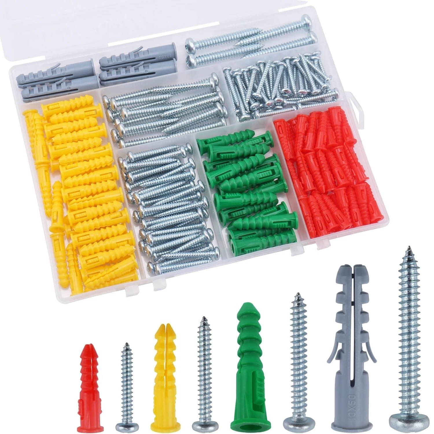CIRCLE- 208Pcs Drywall Anchors & Screws Kit – 4 Sizes Wall Anchor Assortment
