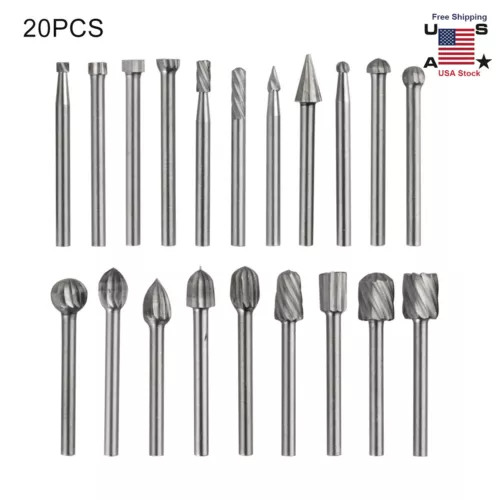 CIRCLE- 20Pc Diamond Burr Bits Drill Set Rotary Multi Tool Accessories Kit For Dremel Us
